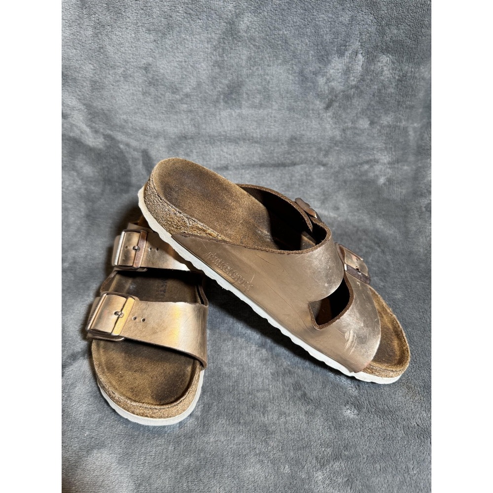 Birkenstock Shoes Womens Size 8 Gold Arizona Leather Slide Sandals Comfort
